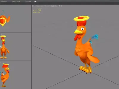 Cartoon dead rooster Low-poly 3D model
