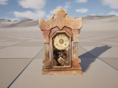 Antique Wooden Mantel Clock High-Quality 3D Scan Low-poly 3D model