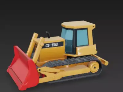 Low Poly Bulldozer 3D Model Stylized Construction Vehicle Low-poly 3D model