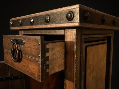 Old Wooden NightStand 02 Low-poly 3D model