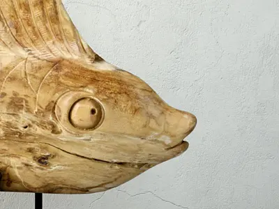 Hand Carved Driftwood Fish On Stand 3D model 4