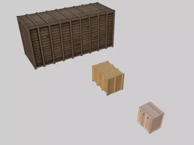 3 Types of Wooden Cargo Crates Low-poly 3D model