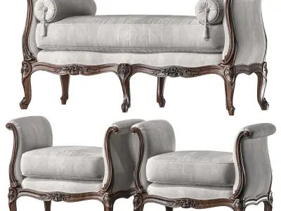 christies serpertine bench and pouf art 336 3D model