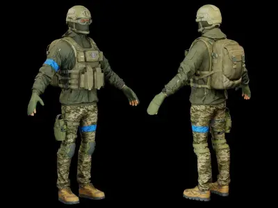 Ukraine Infantry Army Soldier Full Tactical Armor Low-poly 3D model