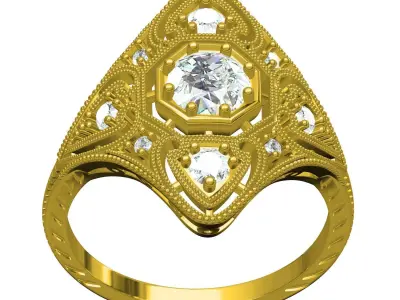 Antique Art Deco Filigree Engagement Ring 5 3D print model