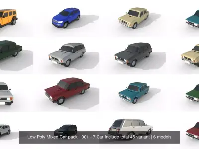 Low Poly Mixed Car pack - 001 - 7 Car Include total 45 variant