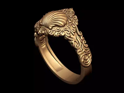 Shell Ornamante Signet Ring 3D print model