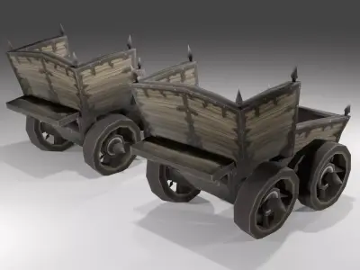 Low Poly Wooden Wagon Game Ready 3D Asset Low-poly 3D model