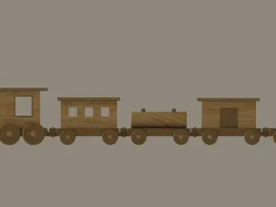 Wooden Toy Train 3D model 2