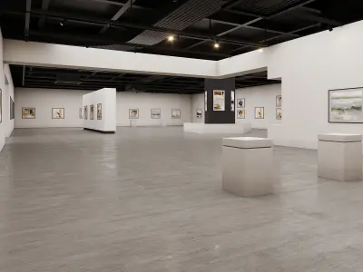 low poly gallery hall 02 Low-poly 3D model
