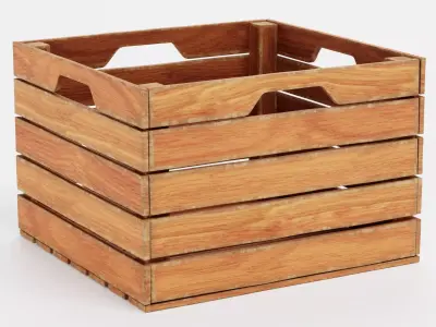 Wooden Box V4 - Open Slatted Storage Crate 3D model