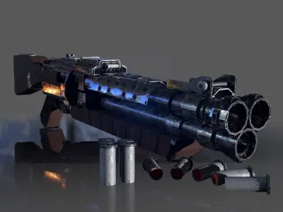 Three Barrel Shotgun Low-poly 3D model