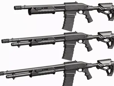 Remington 870 Shotgun Modular Tactical Low-poly 3D model