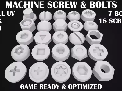 Screw and bolt Heads  Collection Low-poly 3D model