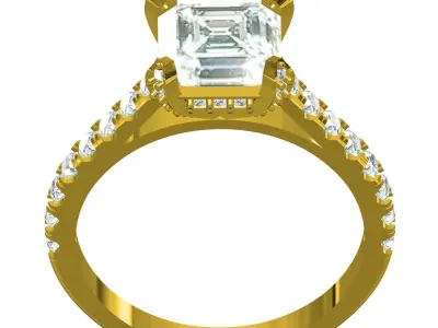 Antique Emerald Cut Diamond Solitaire Engagement Women Ring 3D print model