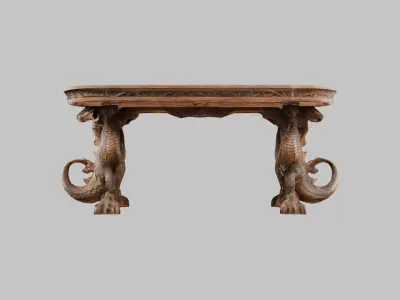 Medieval Dragon woodenn carved table Low-poly 3D model
