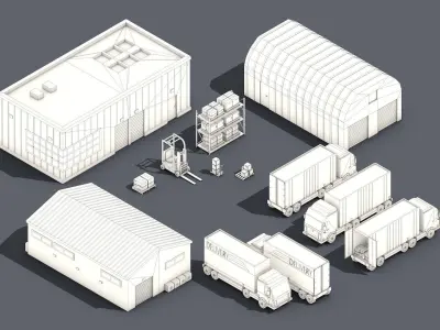 Low Poly Warehouse Logistics Isometric Low-poly 3D model