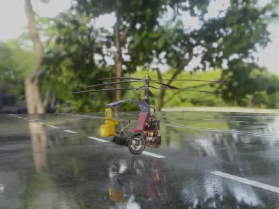 chairocoptra helicopter on road at night Low-poly 3D model