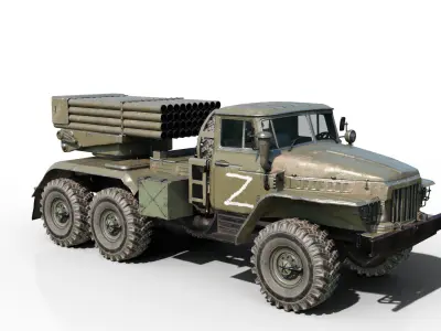 PBR 2 coatings  BM-21 Grad MRLS M1976 Ural Low-poly 3D model