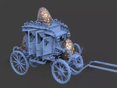 High polygon Stage Coach Horse Carriage 3D With Easter EGG 2 3D model