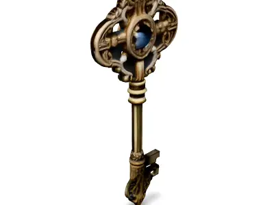 Ornate Antique Key with Gem Low-poly 3D model