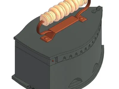 Iron Box with Wooden Handle 3D model
