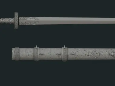Viking style two-handed sword Hofand holy sword high model 3D model