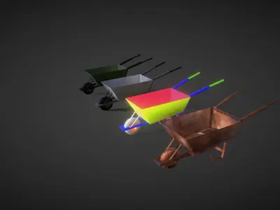 Whellbarrow 3d low poly model different colored wheelbarrows Low-poly 3D model