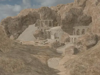 Ancient Cave Ruins Environment Partially Destroyed Temple 3D model