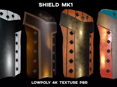 Shield low-poly PBR golden Low-poly 3D model