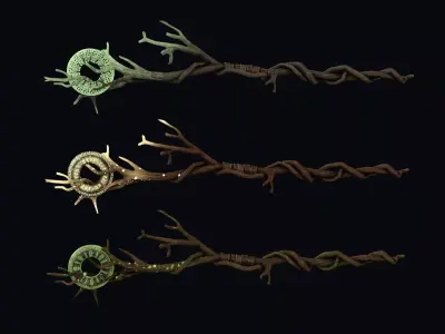 Druid Staff of Living Roots Low-poly 3D model