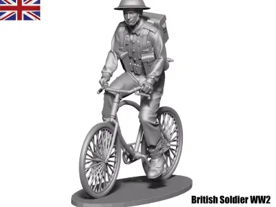 British soldier  ww2 with bicycle  3D print model