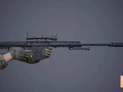 FPS Sniper Rifle Large Calibre Low-poly 3D model