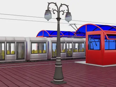 Tram and Station 4K 3D model