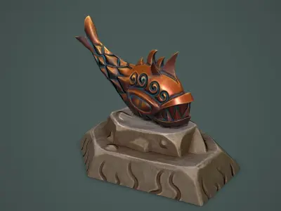 Statue angry fish Low-poly 3D model
