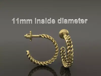 Earring Hoop Hermes Style Link Open Back 11mm Inside Diameter 3D print model