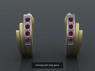 Collection ring and Earrings with track gems  for CNC or 3D 3D Model Pack