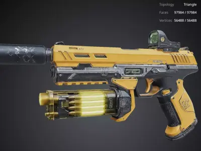 Yellow Futuristic Gun 3D model buy