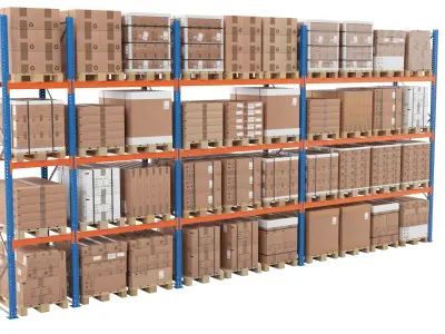 Warehouse Shelf With Pallets 3D model