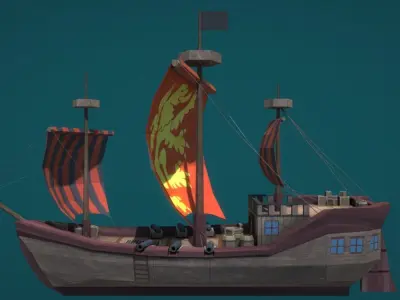 Old Europian Sea Ship Low-poly 3D model