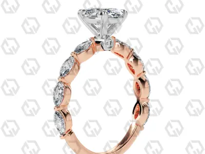 Ring 176 Oval Shape marquise on shanks with Gems 3D print model