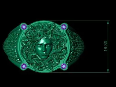 Medusa Gorgon Snake Head Greek Antique Signet Ring 3D print model