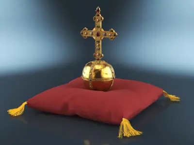 Antique Globus Cruciger on Velvet Cushion 3D model