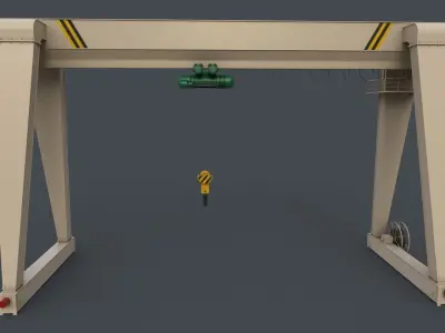 PBR Single Girder Gantry Crane V2 - White Low-poly 3D model