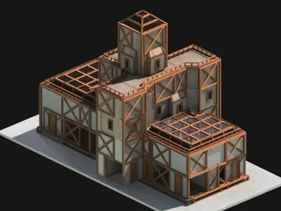 Medieval Low Poly Building  Castle Wooden Village Stone House 47 Low-poly 3D model