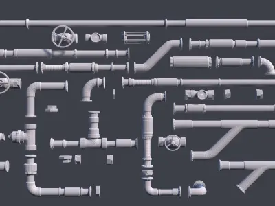 Sci-Fi Tubes Cables Pipe Kit Vol 01-PBR Low-poly 3D model