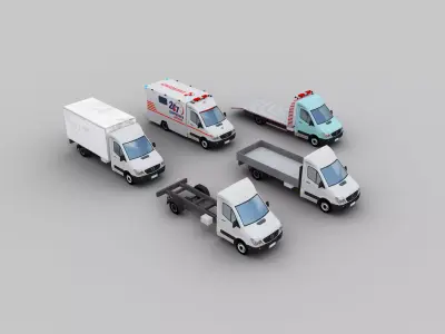 Ambulance and Truck Pack Low-poly 3D model