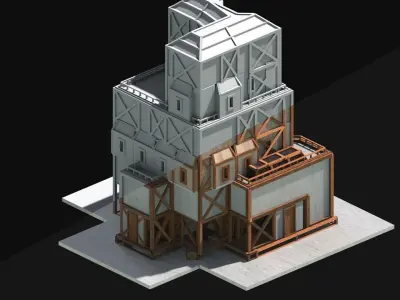 Medieval Low Poly Building Castle Wooden Village Stone House 12 Low-poly 3D model