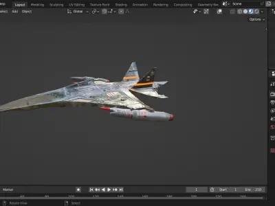 Jet Aircraft Military aircraft metallic with weapon 3D model