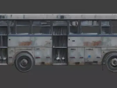 Wrecked City Bus Post Apocalyptic 3D Model Low-poly 3D model purchase